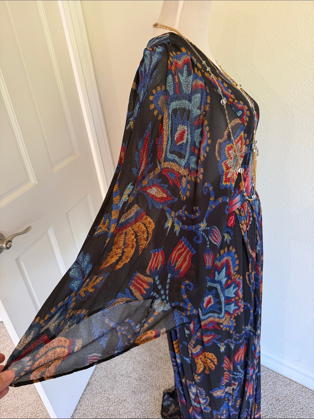 FARM Rio Black Sunset Tapestry Asymmetric Kaftan Maxi Dress - Picture 8 of 12